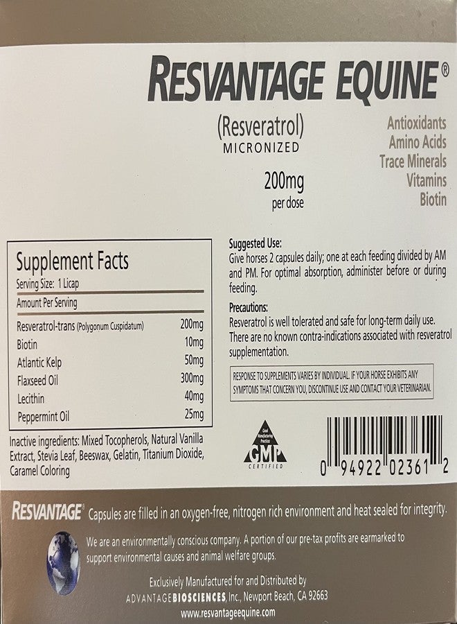 Resvantage Equine Supplement 60 chewable resveratrol Liquid Filled Capsules for Horses - Image 2
